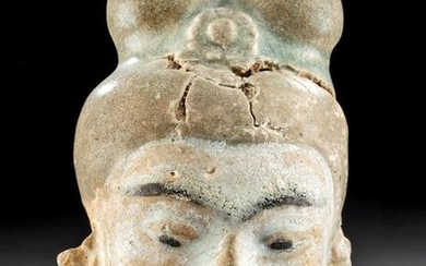 Chinese Ming Dynasty Glazed Pottery Female Head