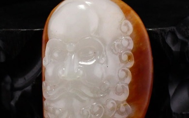 Chinese Natural Hetian Jade Carved Dharma Pendant