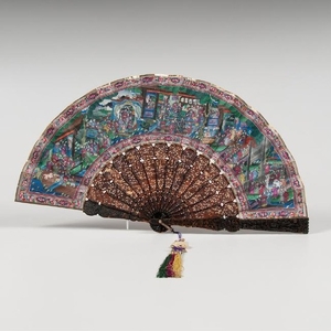 Chinese Painted Fan with Lacquer Box