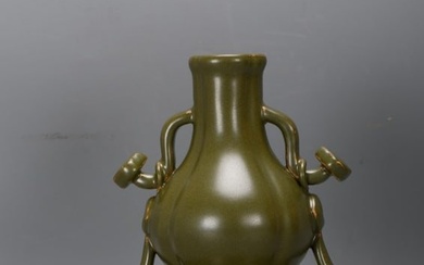 Chinese Tea Dust Glaze Ruyi Gourd Porcelain Vase