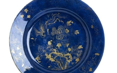 Chinese porcelain powder blue plate, Kangxi