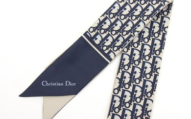 Christian Dior Dior Scarf Muffler Oplique Mitza 85CDO106I624 Navy Gray 100% Silk Ribbon Bag Charm