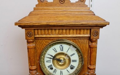 Circa 1910 Ansonia Wood Mantel Clock with Porcelain Face
