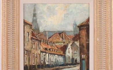 Cityscape with street and view of the church