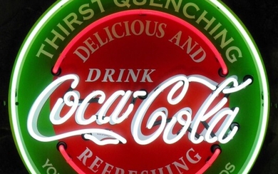 Coca-Cola Logo & Slogan Neon Sign with Backplate