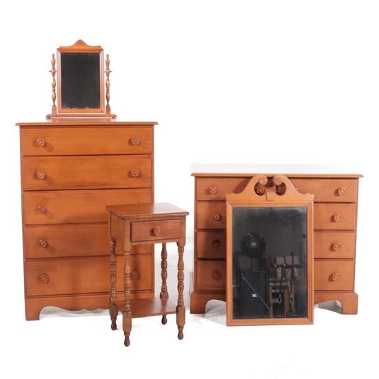 Colonial Style Maple Chests of Drawers, Nightstand, Wall and Shaving Mirrors