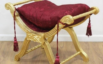 Contemporary Gold-Painted Tassel Upholstered Bench