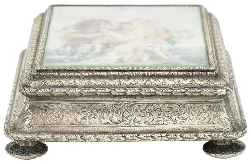 Continental 800 Silver Box with Hand-Painted Plaque