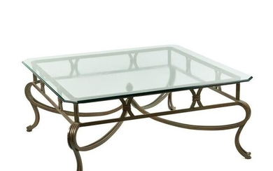 Continental Wrought Iron and Glass Square Coffee Table