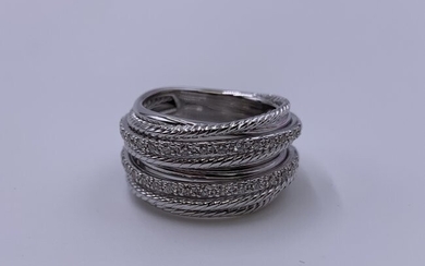 Crossover Ring in Sterling Silver with Pave Diamonds by David Yurman Size 6