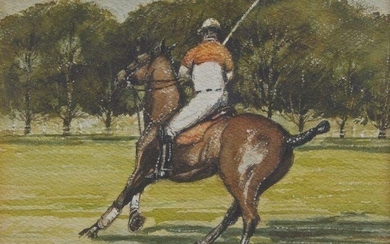 D. Haskell Chhuy, American, late-20th/early-21st century- Playing polo; watercolour, signed lower right, 12.7 x 16 cm