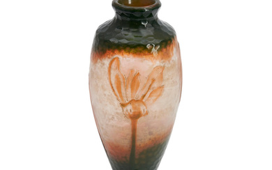DAUM MARTELE AND CAMEO GLASS VASE WITH CROCUSES, Nancy, France,...