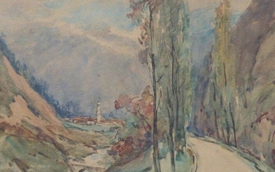 DREVET (Joannès). Bozel. 1928. Aquarelle 30 x 25 cm à vue, encadrée 46 x 39...