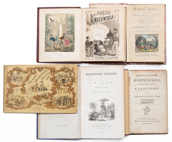 [DUTCH CHILDREN’S BOOKS] – LOT of 28 (early) 19th-cent. Dutch children’s books (incl. 1 duplicate), all published in Amsterdam by i.a. “TEN BRINK & DE VRIES” (7x), H.J. VAN KESTEREN (8x) & G.W. TIELKEMEIJER (8x).