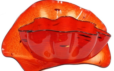 Dale Chihuly 2 Piece Red Art Glass Bowls