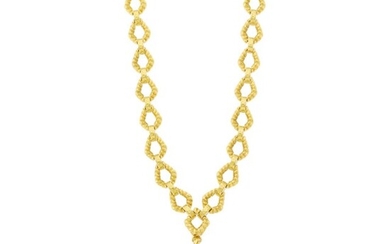 David Webb Gold Link Necklace With Platinum and Diamond 'Aries' Pendant-Brooch