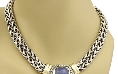 David Yurman Albion Chalcedony 14k Gold Sterling Double Chain Necklace