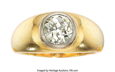 Diamond, Platinum, Gold Ring Stones: European-cut diamond weighing approximately...