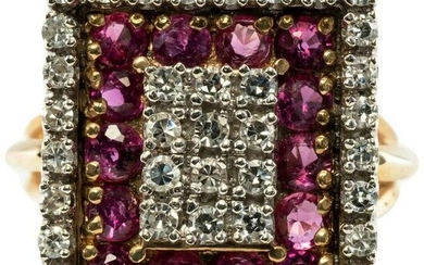 Diamond Ruby Ring 14K Gold Geometric Square Vintage