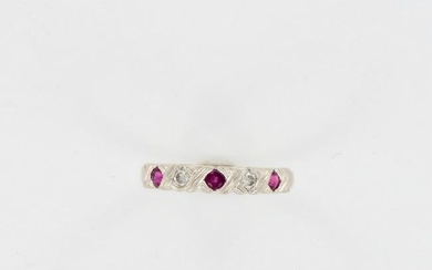 Diamond and Ruby 14K White Gold Band Ring