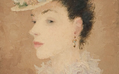 Dietz EDZARD (1893-1963) Femme au chapeau Huile sur toile Signée en bas à droite Dédicacée...