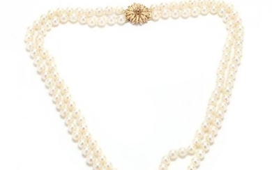 Double Strand Pearl Necklace with 14KT Gold Clasp