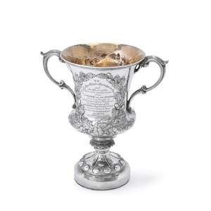 [Duke of Buckingham and Chandos interest] A Victorian silver twin handled trophy cup by William Hunter