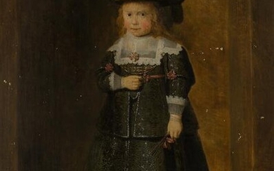 Dutch School 17th Century Manner A Child Wearing a Plumed Hat and Holding a Fan