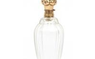 Dutch cut glass scent bottle with 14K gold mounts
