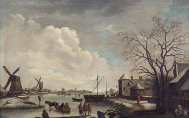 Dutch school, 18th century, Landscape with figures on...