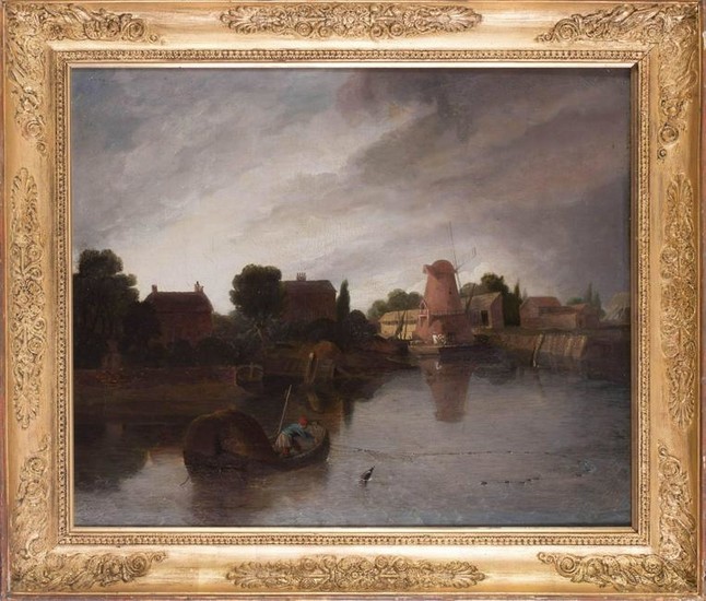 Dutch school, 18th/19th C A fisherman before a windmill