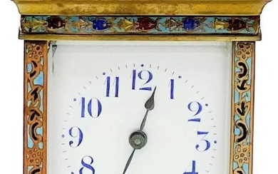 Duverdrey & Bloquel France Gilt Bronze & Champleve Enamel Carriage Clock