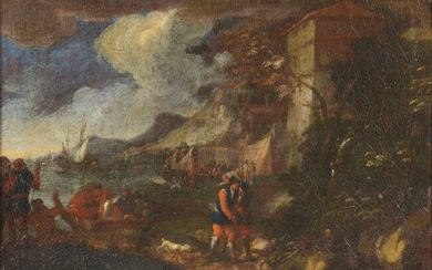 EARLY OLD MASTER STYLE PAINTING OF SHORELINE