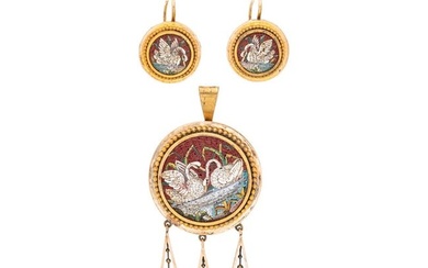 ETRUSCAN REVIVAL, YELLOW GOLD AND MICROMOSAIC SET