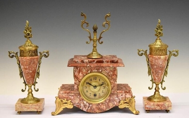 Early 20th Century veined pink marble three piece clock...