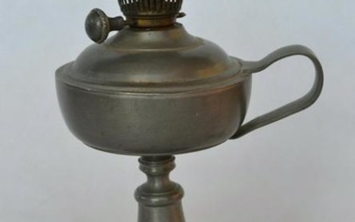 Early Pewter Lamp with Kerosene Burner; Early Pewter