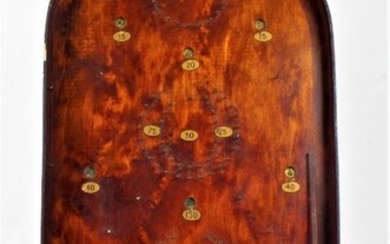 Early to mid 20th century wooden bagatelle board, with metal balls, 77cm long