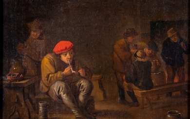 Ecole Hollandaise, suiveur de David Teniers : « Scène de taverne », huile sur panneau,...