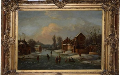 Ecole hollandaise du XIXe siècle "Les patineurs" huile sur toile - 52x71