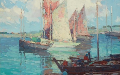 Edgar Alwin Payne (1883-1947), Boats anchored with figures
