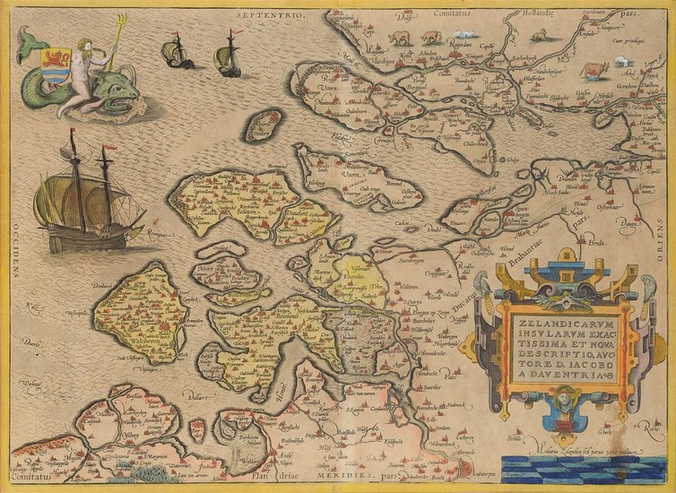 (-), Een handgekleurde landkaart van Zeeland door Jacob...