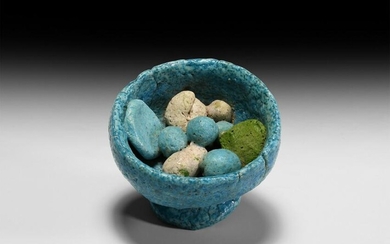 Egyptian Blue Glazed Bowl with Offerings