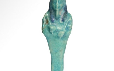 Egyptian Light Turquoise and Blue Faience Shabti
