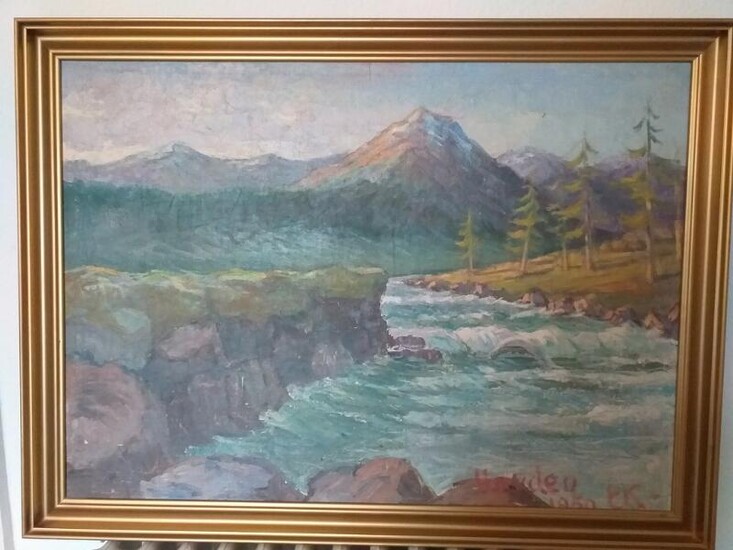 SOLD. Elisabeth Karlinsky: Landscape. Signed. E.K. 1950. Oil on canvas. Frame size c. 77 x 103 cm. – Bruun Rasmussen Auctioneers of Fine Art
