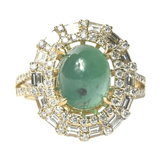 Emerald, Diamond, 14k Yellow Gold Ring.