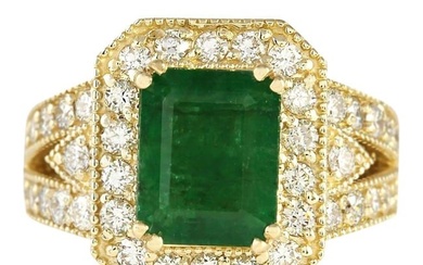 Emerald Diamond Ring 14K Yellow Gold