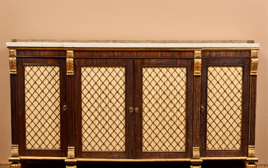 English Regency Parcel Gilt Rosewood Breakfront Side Cabinet, c.1820