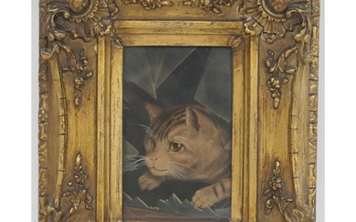 English School (early 19th Century), Cat peering through a b...