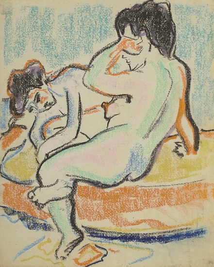 Ernst Ludwig Kirchner (1880-1938), Sitzender und liegender Akt auf Bett