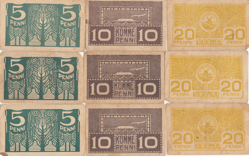 Estonia 5,10,20 Penni 1919 (3 sets)